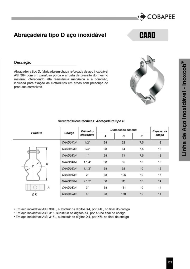 CAAD - Abraçadeira Tipo D Aço Inoxidável