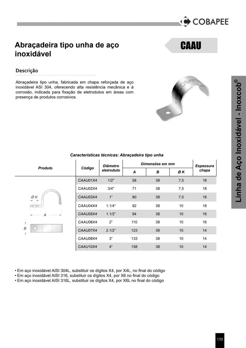 CAAU - Abraçadeira Tipo Unha de Aço Inoxidável